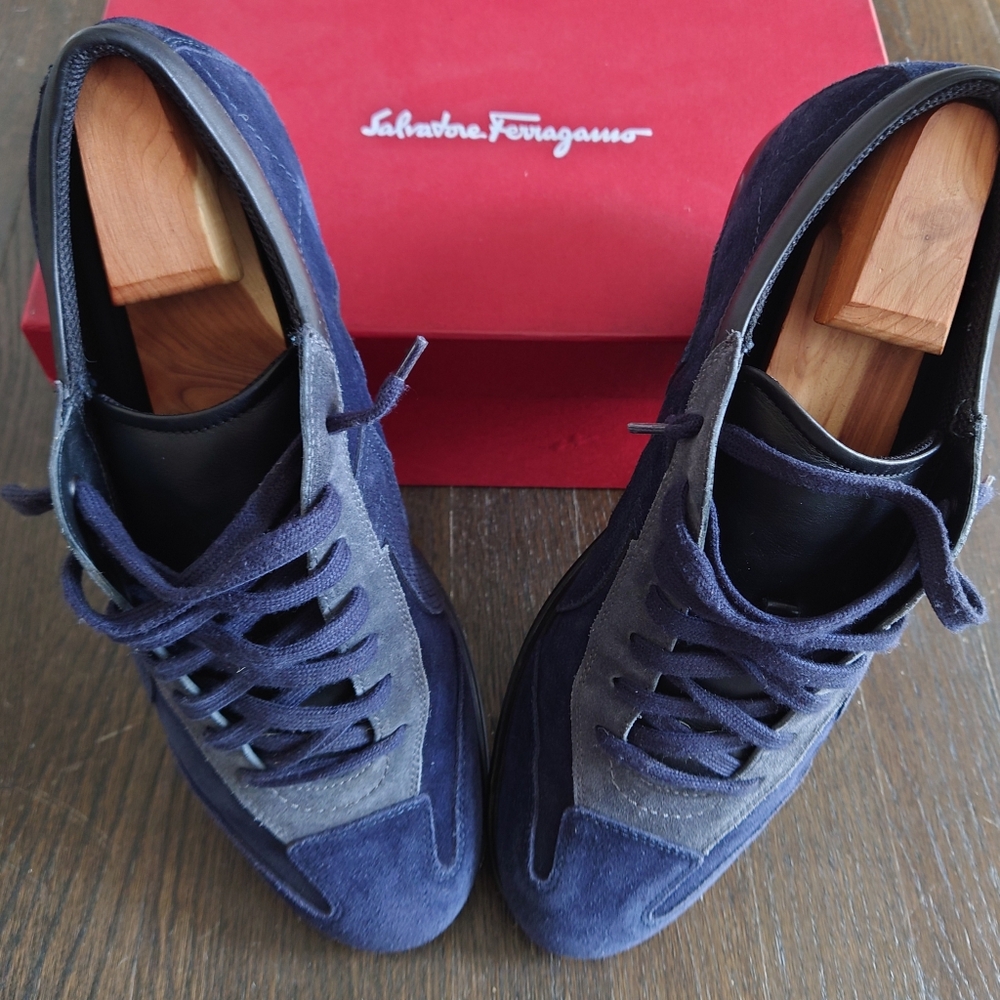 Preowned Salvatore Ferragamo blue suede sneakers US 12 - Excellent Condition